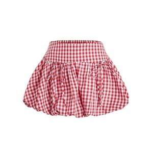 Women's Gingham Bubble Mini Skirt Plaid Bow Cute Holiday Short Skorts